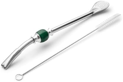 CUOPRU Yerba Mate Bombillas Set - Included Mate Gourd Stainless Steel Straws with Straw Case, Removable Head Filter, Colorful Bead, Cleaning Brush (Green)