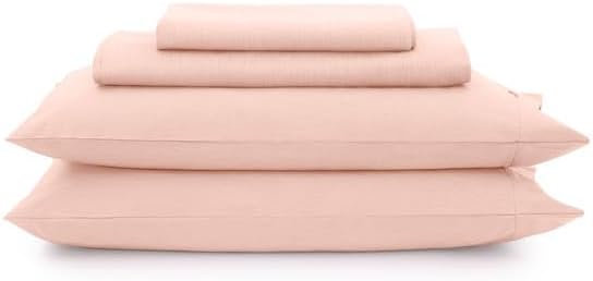 AIZOME Bedsheet Set Made from 100% GOTS Organic Cotton, Non-Toxic Plant-Dyed 340 Thread Count, Hypoallergenic for Sensitive Skin, 4-Piece (Rosé Rubia, Queen)