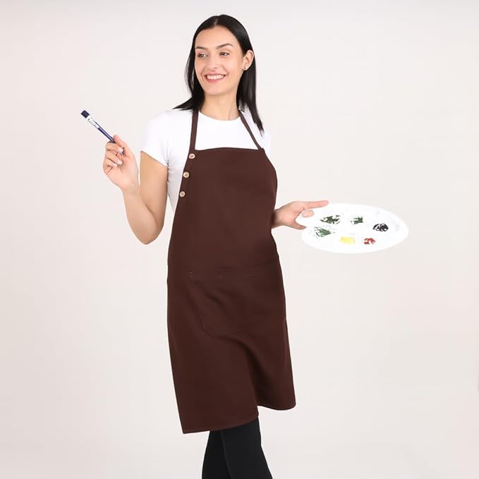 Kitchen Apron Waterdrop Resistant Cotton Apron with adjustable 2 PACK Aprons for Women with Pockets 8 Color option Cooking Brown Apron (Brown)