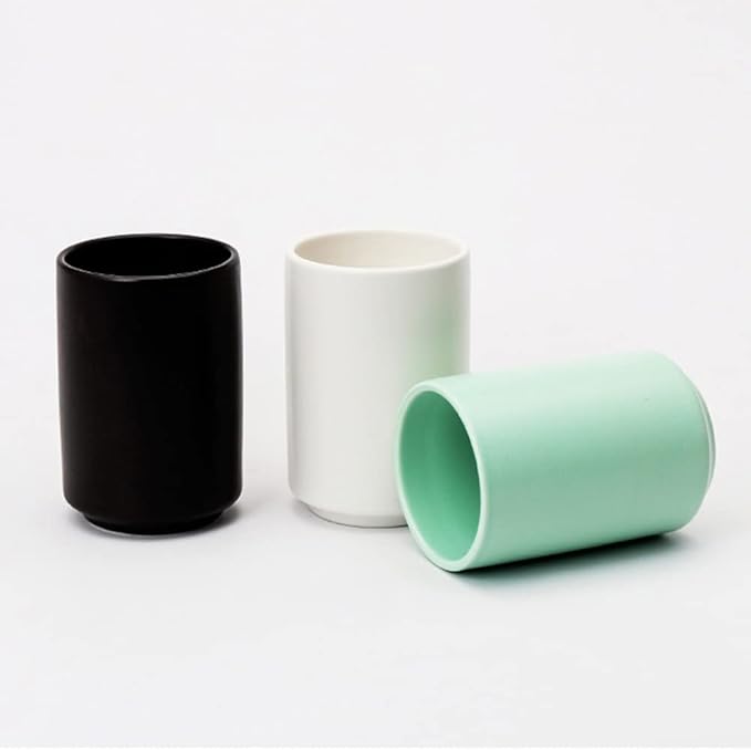 Japanese Ceramic Tea Cups, Handleless Ceramic Mugs, Simple Coffee Mugs, Solid Color Matte Glazed Tea Cups, Cups for Couples (Black)
