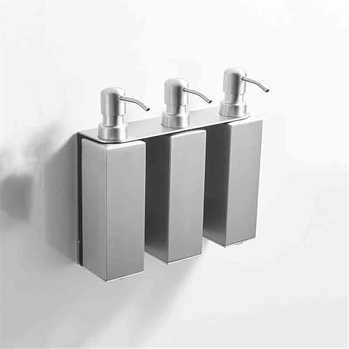 Soap Dispenser Stainless Steel Wall Mounted Soap Dispenser Bathroom Squeeze & Stick Set of 3 Lotion Bottles Wash Dispensers(Silver)