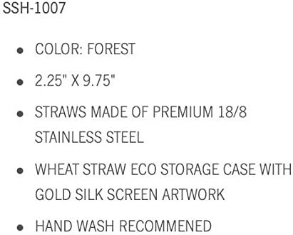 DesignWorks Ink Reusable Stainless Steel Straws with Case - Includes 2-Bendy Straws, 2-Smoothie Straws 4-Metal Straws, 2-Straw Cleaner Brushes in Green "Sippity Doo Dah" Straw Holder Travel Case