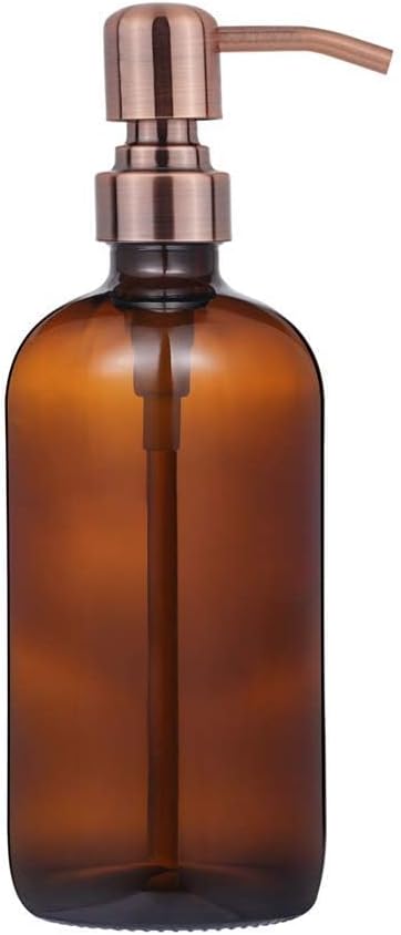 2 Pack Thick Amber Glass Pint Jar Soap Dispenser with Copper Stainless Steel Pump, 16ounce Boston Round Bottles Dispenser with Rustproof Pump for Essential Oil, Lotion Soap | Copper Stainless Steel Pumps