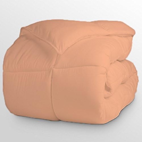 Luxurious and Hypoallergenic 600 Thread Count 1 Piece Down Alternative Comforter 100% Egyptian Cotton Solid (Full/Queen, Peach)
