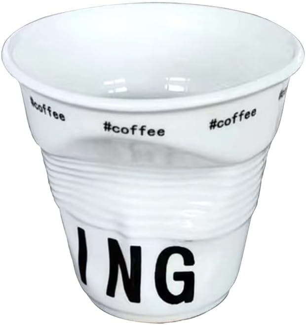 Hand-kneaded Ceramic Coffee Mug, Creative Irregular Coffee Cup, Italian Pleated Ceramic cups, Can be Used for Tea, Latte, Milk, Juice and Other Drinks(Letters01)