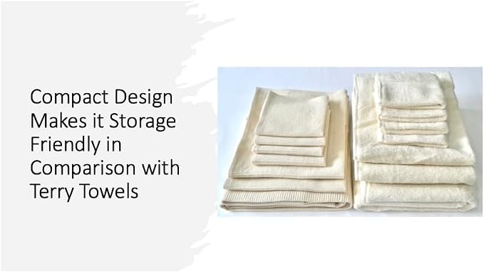 Organic Cotton Waffle Bath Towel Set, Handmade, Certified GOTS, Set of 7 (1xBATH 58x30.5, 2xHAND 29x20, 4xFACE 12x12 INCH), Natural, No Colour, No Softeners