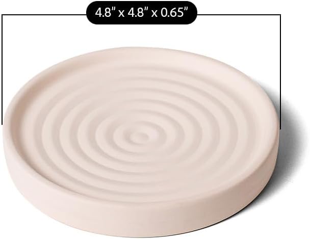 Selegna Diatomite Round Soap Dish & Soap Holder, Quick-Dry Drying Stone Bar Soap Tray with Ripple Pattern, Water-Absorbing Diatomaceous Earth Vanity Tray for Bathroom & Kitchen Countertop