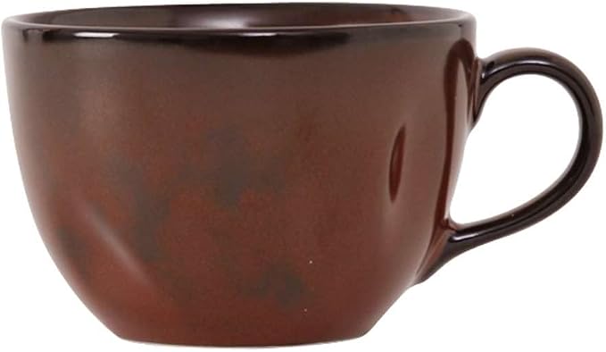 Tuxton China GAR-083 Cup, 10-1/2 oz., 4" Diameter x 2-3/4"H, Round, with Handle, Microwave and Dishwasher Safe, Oven Proof, Fully Vitrified, Ceramic, TuxTrendz, Artisan, Red Rock, Pack of 24