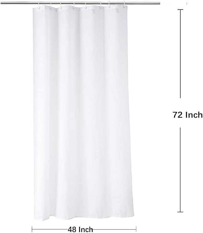 Stall Shower Curtain Liner 48 x 72 Inch, Water Repellent Polyester Bathroom Narrow Fabric Shower Liner for Spa and Hotel Quality, Machine Washable, 48x72 Inch, White