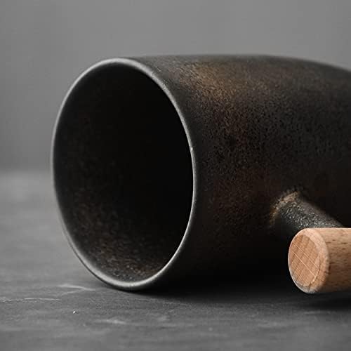 Hippo Family Vintage Ceramic Mug with Wooden Handle, 12oz, Rustic Matte Ceramic Glaze,Japanese Style (Gilding)