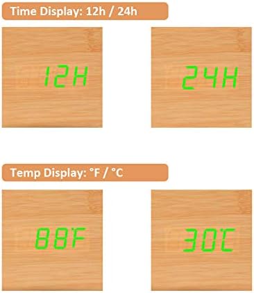 ThreeH Digital Alarm Clock with Intelligent Induction,Wood LED Light Mini Cube Desk Alarm Clock Displays Time Date Temperature for Kids,Bedrooms,Home,Dormitory,Travel AC10 Yellow_White