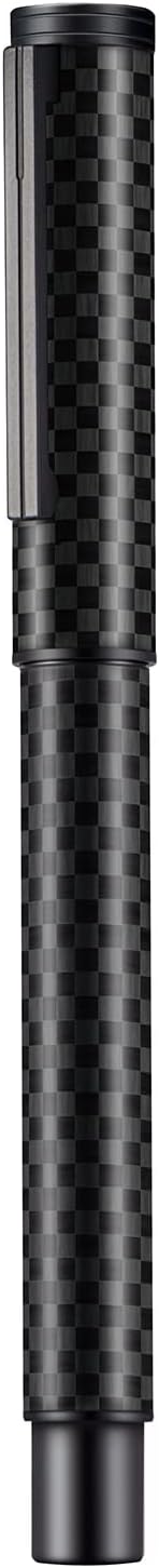 HONG DIAN Fountain Pen Black Fine Nib Carbon Fiber Forest Pro Series, Modern Design Consistent Writing Pen with Ink Refill Converter and Metal Pen Case Set