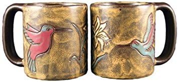 MARA STONEWARE COLLECTION 16 Oz Stoneware Mug with Hummingbird & Flower Design
