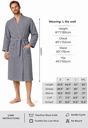 Turkish Linen Men’s Waffle Bathrobe Lightweight Kimono Spa Robe – Quick Dry Bath & Shower Robe for Men with Pockets