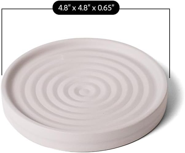 Selegna Diatomite Round Soap Dish & Soap Holder, Quick-Dry Drying Stone Bar Soap Tray with Ripple Pattern, Water-Absorbing Diatomaceous Earth Vanity Tray for Bathroom & Kitchen Countertop