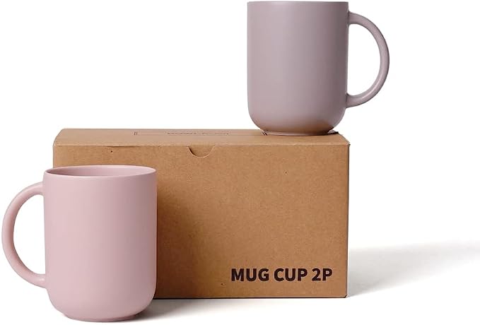 12 oz Ceramic Coffee Mug, Matte Pink White Gray Coffee Mug for Office and Home, Handmade in Korea! Set of 2 (Gray&Pink)