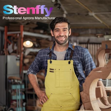 Stenffy Kitchen Apron, Work Apron, Canvas, Multiple Pockets, Gardening, Painting, BBQ, Artist, Carpenter, Sizes M to XXL, Amber