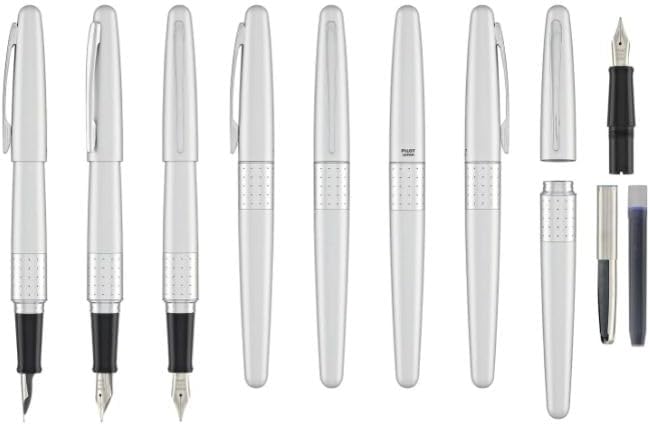 Goldspot Personalized Pilot Metropolitan Dot Pattern Fountain Pen in Custom Engraved Pen in Silver