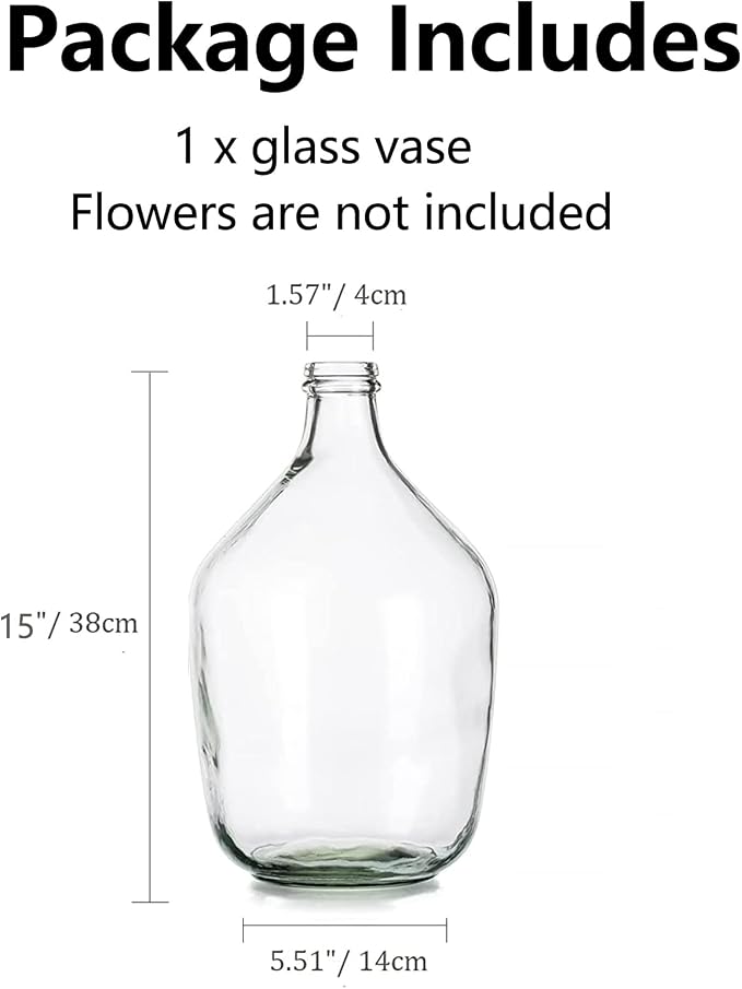 Hewory Large Glass Vase for Decor, 15in Clear Tall Farmhouse Decorative Floor Vase, Round Bubble Balloon Glass Jug Vases for Coffee Table Fireplace Mantel Entryway Living Room Bedroom Kitchen