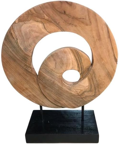 Abstract Teak Wood Spiral Sculpture, 17.5-Inch Modern Art Decor Statue, Handcrafted Teak Figurine, Unique Home Office Shelf Decoration - 14" x 4.5" x 17.5"