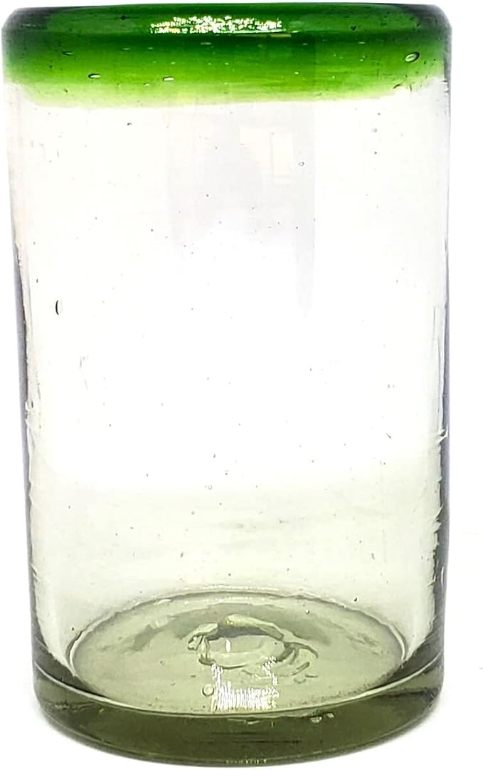Emerald Green Rim 120 oz Pitcher and 6 Drinking Glasses set, Recycled Glass, Lead-free, Toxin-Free (Pitcher & Glasses)