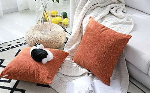 Kevin Textile Fall Pillow Covers Faux Linen Square 2 Tone Woven Autumn Throw Pillow Sham Cushion Case Covers for Car/Couch Use, 24-inch(2 Pack, Orange)