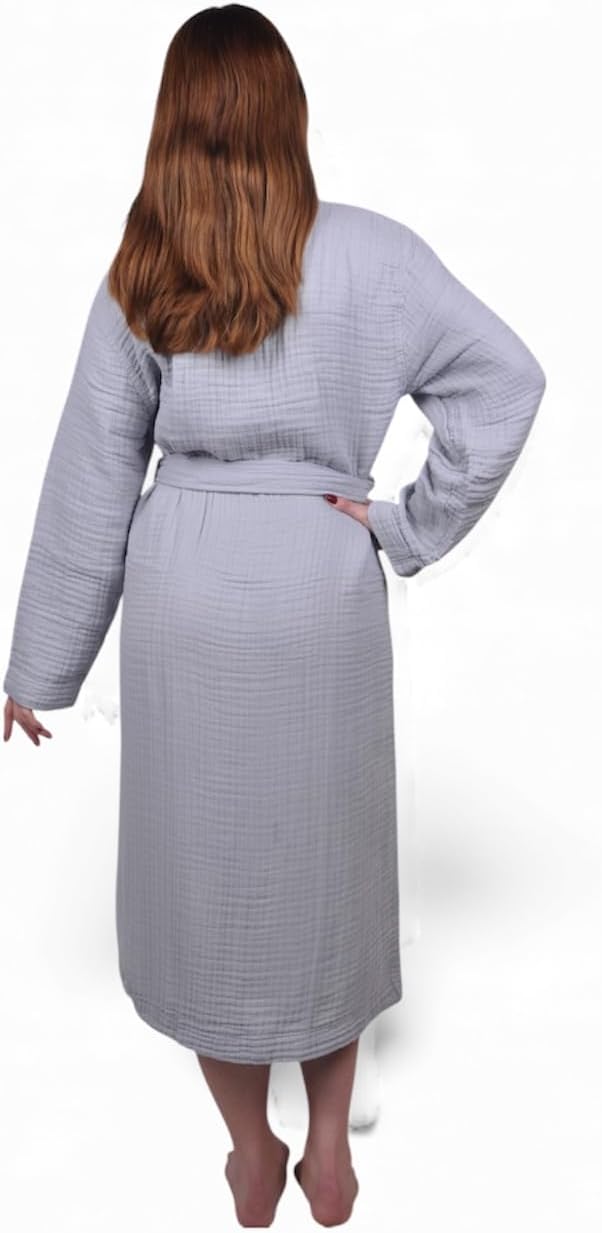Muslin Bathrobe - Cotton Gauze Robe for Women and Men - Lightweight Breathable Summer Kimono - Boho Spa/Maternity Robe