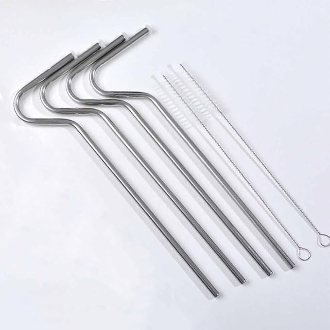Straw,Reusable Stainless Steel Drinking Straw,Easy to Clean,Free Cleaning Brush Included(4PCS,Silver)