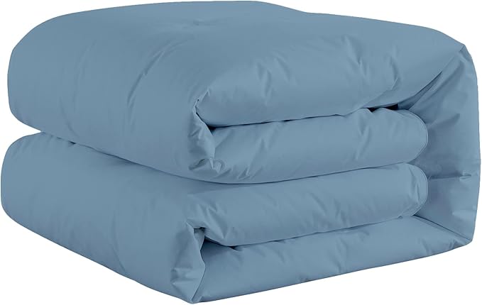 Feather and Loom Button Stitch Down Alternative All Seasons Comforter - Soft and Easy Care Microfiber Cover, Hypoallergenic High Loft Fiber Fill, Machine Washable Color: Blue Fog Size: Full/Queen
