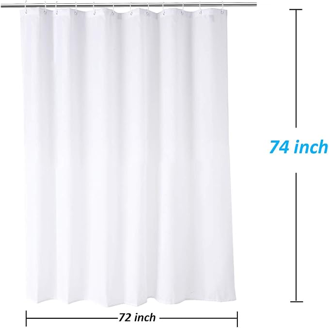 White Shower Curtain Liner 72 x 74 Inches Long, Water Repellent Polyester Bathroom Fabric Shower Curtains for Spa and Hotel Quality, Machine Washable