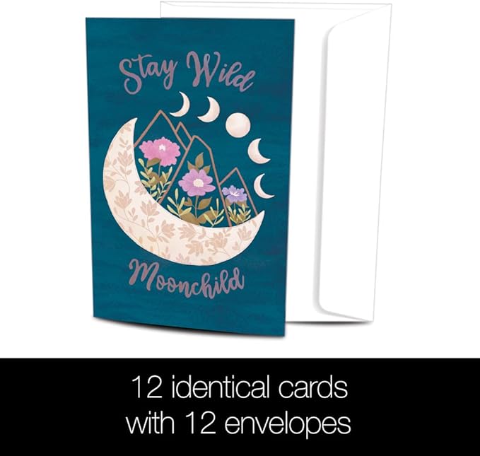 Tree-Free Greetings - All Occasion Cards - Artful Designs - 12 Cards + White Envelopes - Made in USA - 100% Recycled Paper - 4"x6" - Stay Wild Moonchild (FS54558)