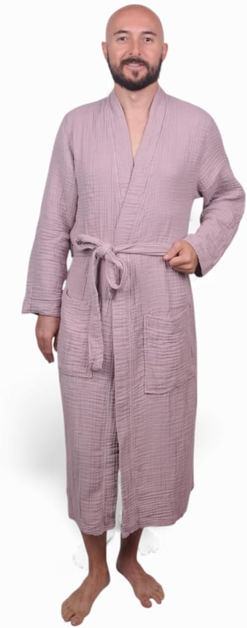 Muslin Bathrobe - Cotton Gauze Robe for Women and Men - Lightweight Breathable Summer Kimono - Boho Spa/Maternity Robe