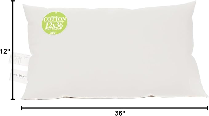 Looms & Linens 12x36 inch Large Lumbar Support Pillow with Cotton Filling enShelld in Twill Pillow Shell - Pack of 1 Lumbar Pillow Insert