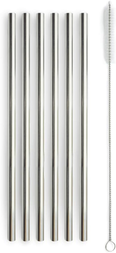 WD Lifestyle Set Of 6 Stainless Steel Reusable Straws With Cleaning Brush (Silver)