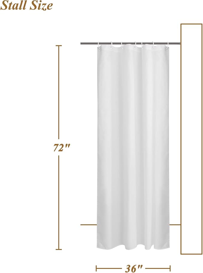 Mrs Awesome 36x72 Sustainable Shower Curtain Liner, Recycled Polyester Material, Eco Friendly, Non Plastic & Freon-Free Washable Stall Fabric Shower Curtain Liner with Magnets, 36" x 72", White