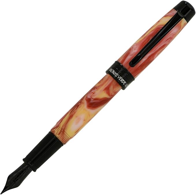 Monteverde USA Prima Red Swirl Fountain Pen - Stub Nib, Handcrafted Resin, JoWo Nib, Refillable, Luxury Gift Box