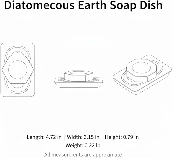 Diatomaceous Earth Soap Dish, Fast-Drying Stone Tray for Bar Soap, White (1 PC)