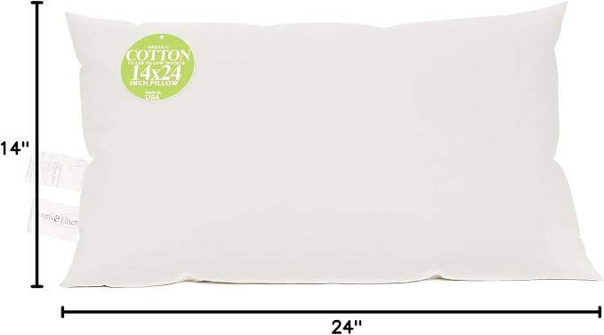 Looms & Linens Natural Cotton Pillow Insert 14x24 inch Pillow Stuffing with Twill Cotton Pillow Shell - Pack of 1 Lumbar Pillow Insert Made in USA
