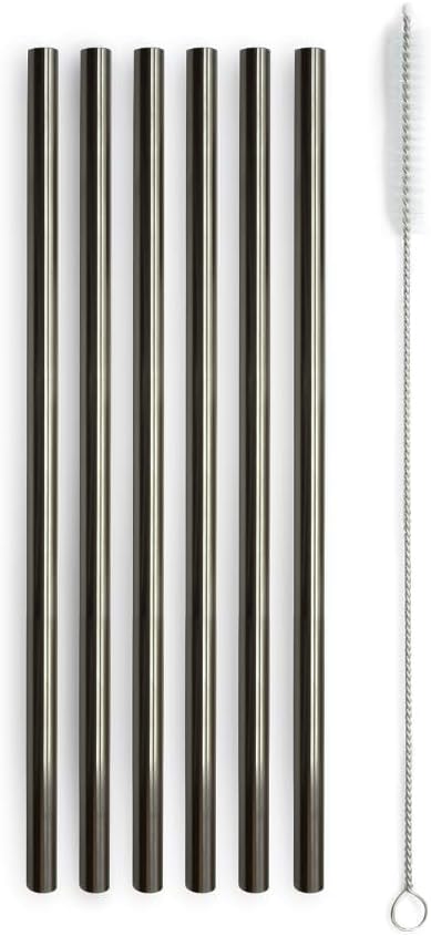 WD Lifestyle Set Of 6 Stainless Steel Reusable Straws With Cleaning Brush (Black)