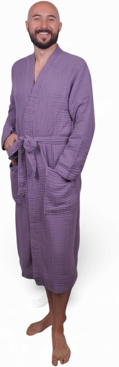 Muslin Bathrobe - Cotton Gauze Robe for Women and Men - Lightweight Breathable Summer Kimono - Boho Spa/Maternity Robe