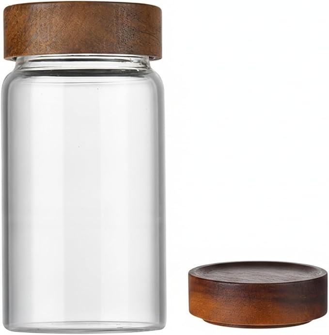 Borosilicate Glass Storage Jar with Bamboo Lid, Clear Food Canister for Pantry Organization (1 PC)