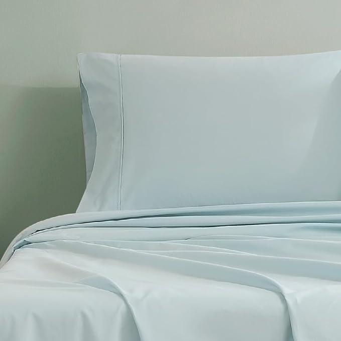 Linen Closet 100% Organic Cotton Pillow Cases standard Size Set of 2, Aqua, 300 Thread Count Pillow Covers, Percale, Cooling, Crisp, Breathable Pillowcases for Home, Hotel Pillows, 30"x20”