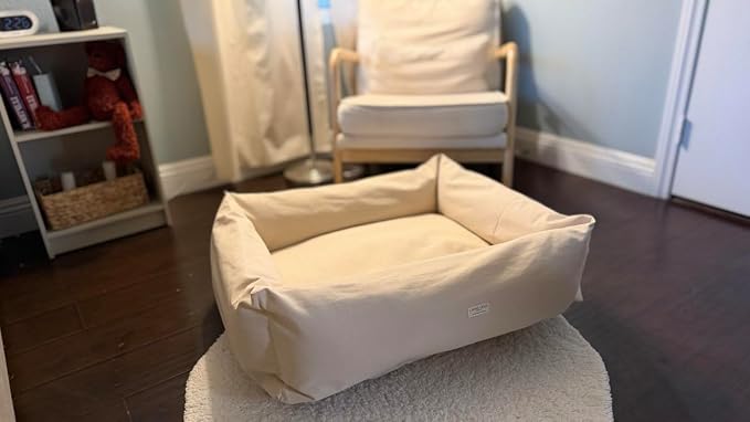 Rectangular Natural Cotton Canvas Dog Bed with Raw Cotton Insert – Eco Friendly Pet Bed with Removable Washable Cover, Breathable Cushion for Dogs & Cats (Natural, XXX Large 53" × 40" × 8")