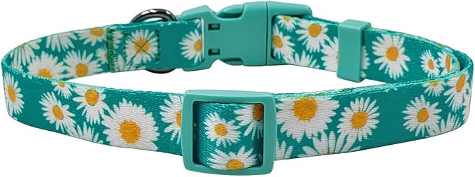 Dog Collar and Leash Set, Cute Daisy Pattern, Polyester Material, 5ft Leash, for Small Dogs.(Small,Green Daisy)