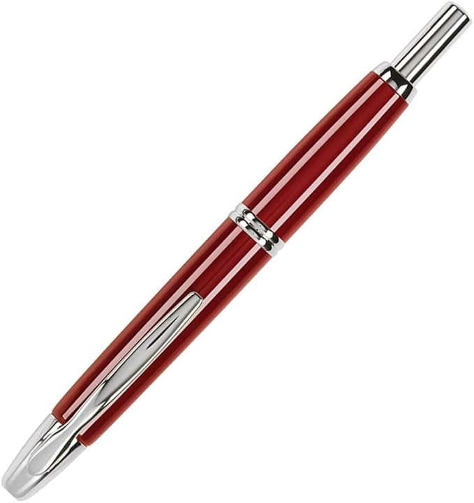 PILOT Vanishing Point Collection Refillable & Retractable Fountain Pen, Red Barrel with Rhodium Accents, Blue Ink, Medium Nib (60244)