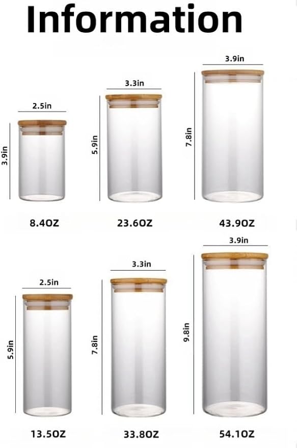 Set of 2 Glass Storage Container Airtight BPA Free Glass Food Storage Jars with Airtight Bamboo Wooden Lidsfor Flour, Sugar, Cookie, Spagetti, Nuts and CandyCereal and Kitchen Pantry Organization