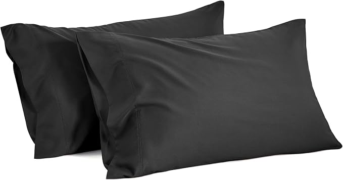 BEDELITE Pillow Cases Queen Size Set of 2, Rayon Derived from Bamboo, Cooling Pillow Cases for Hot Sleepers & Night Sweats, Breathable and Silky Soft Envelope Pillowcases(Black, 20"x30")