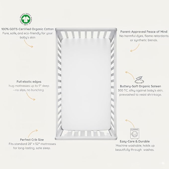 Makemake Organics GOTS Certified Organic Cotton Fitted Crib Sheet Soft Breathable (28"x52", Ivory)