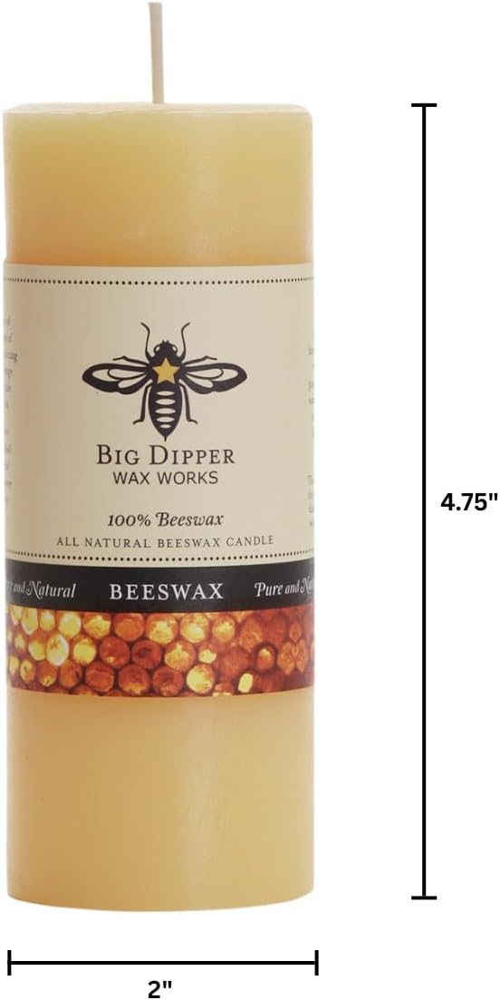 Big Dipper Wax Works 100% Pure Beeswax Pillar Candles (1 Pack) – 2" x 4.75" Handmade in USA, Long Burning Clean Soot-Free, Natural Honey Aroma, Eco-Friendly Cotton Wick, Home Décor & Meditation