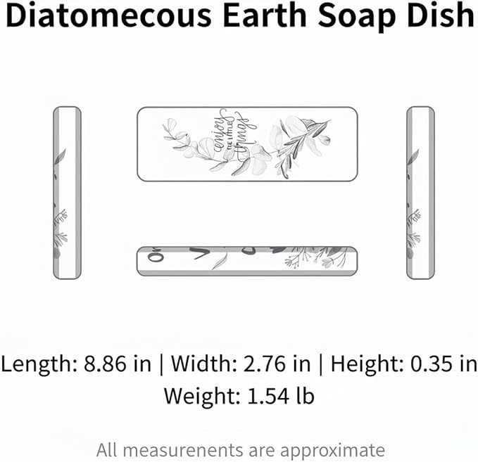 Diatomaceous Earth Soap Dish, Rectangular Stone Bar Soap Holder for Bathroom Sink, Shower Ledge & Kitchen Counter, Absorbent Tray (1 Pack)